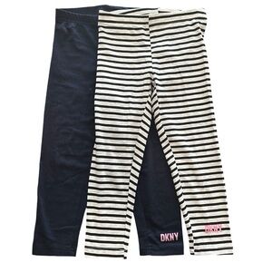 DKNY Set of 2 Cotton Logo Leggings in Stripes and Navy Blue